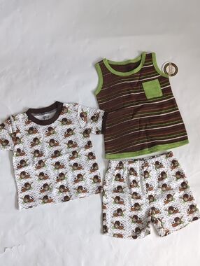 Toddler Brown & Green 3pc Sport Striped, Tank, Tee Short Set - 6 - 12M